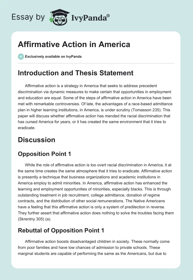 Affirmative Action in America. Page 1