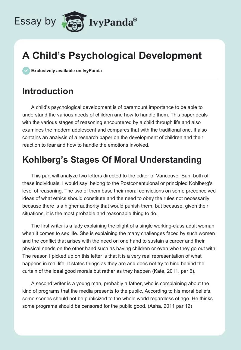 A Child’s Psychological Development. Page 1