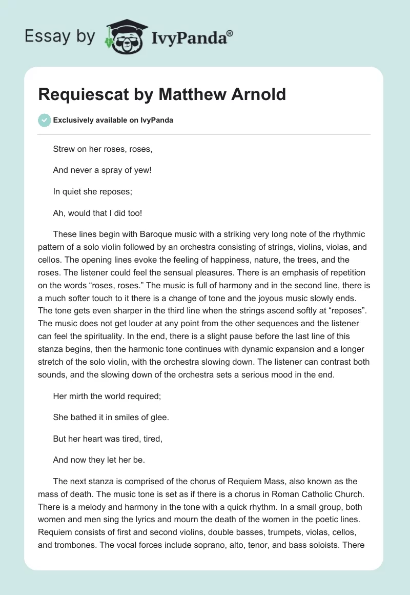 Requiescat by Matthew Arnold. Page 1