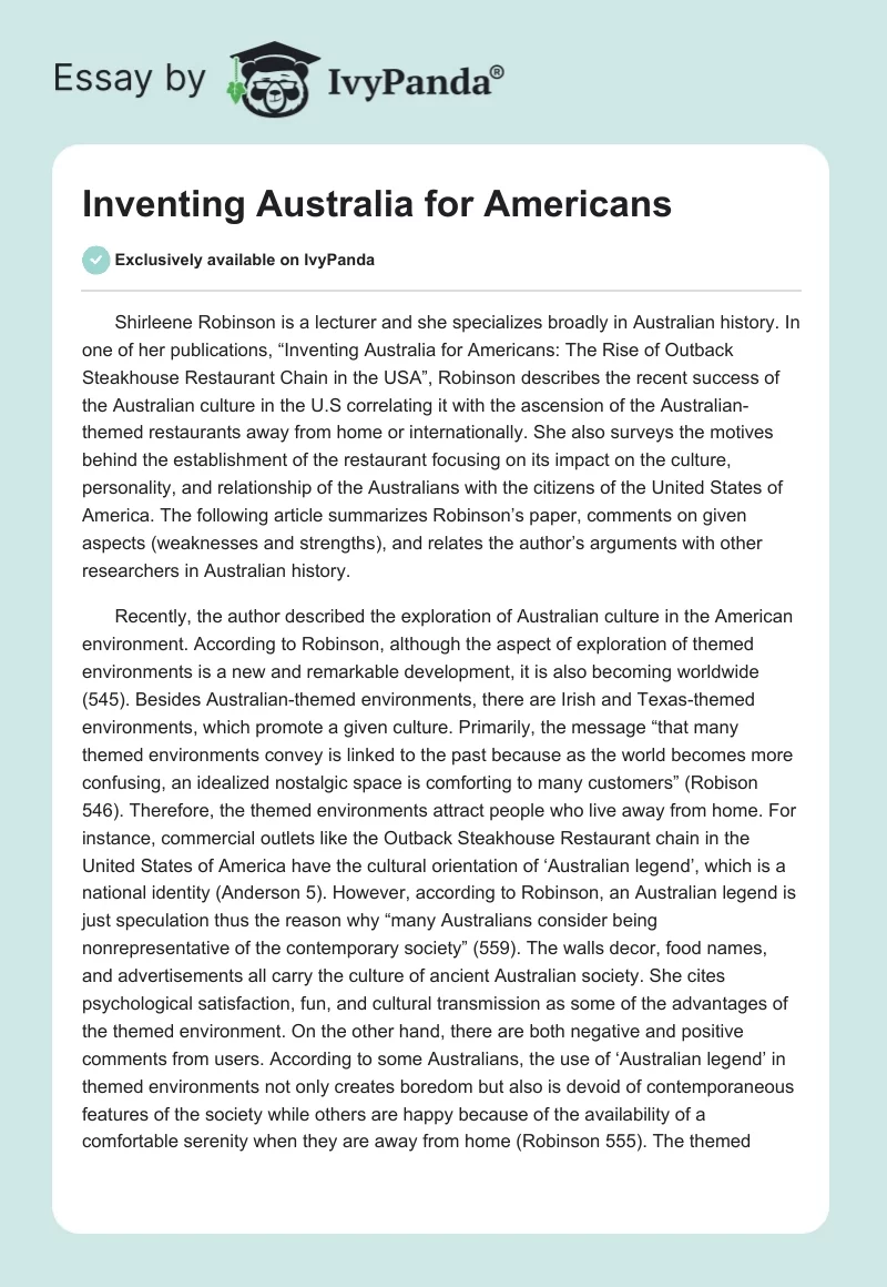 Inventing Australia for Americans. Page 1
