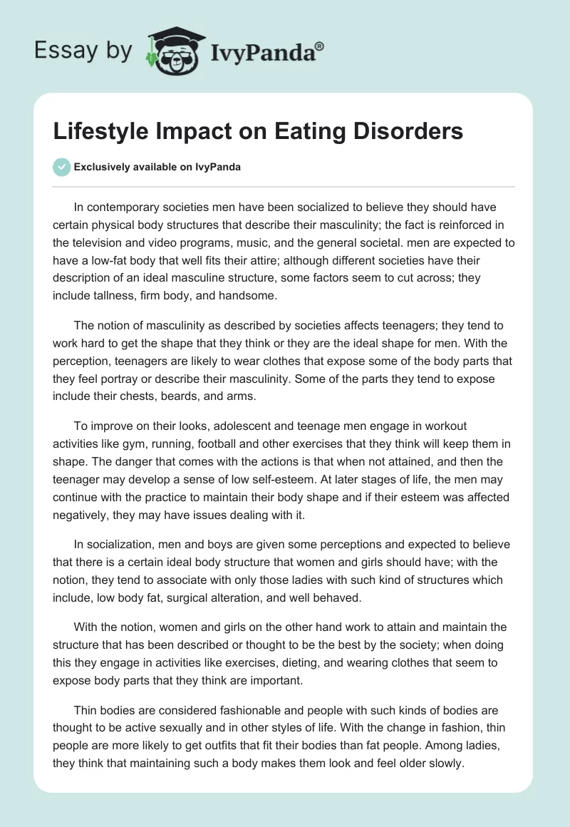 Lifestyle Impact on Eating Disorders. Page 1