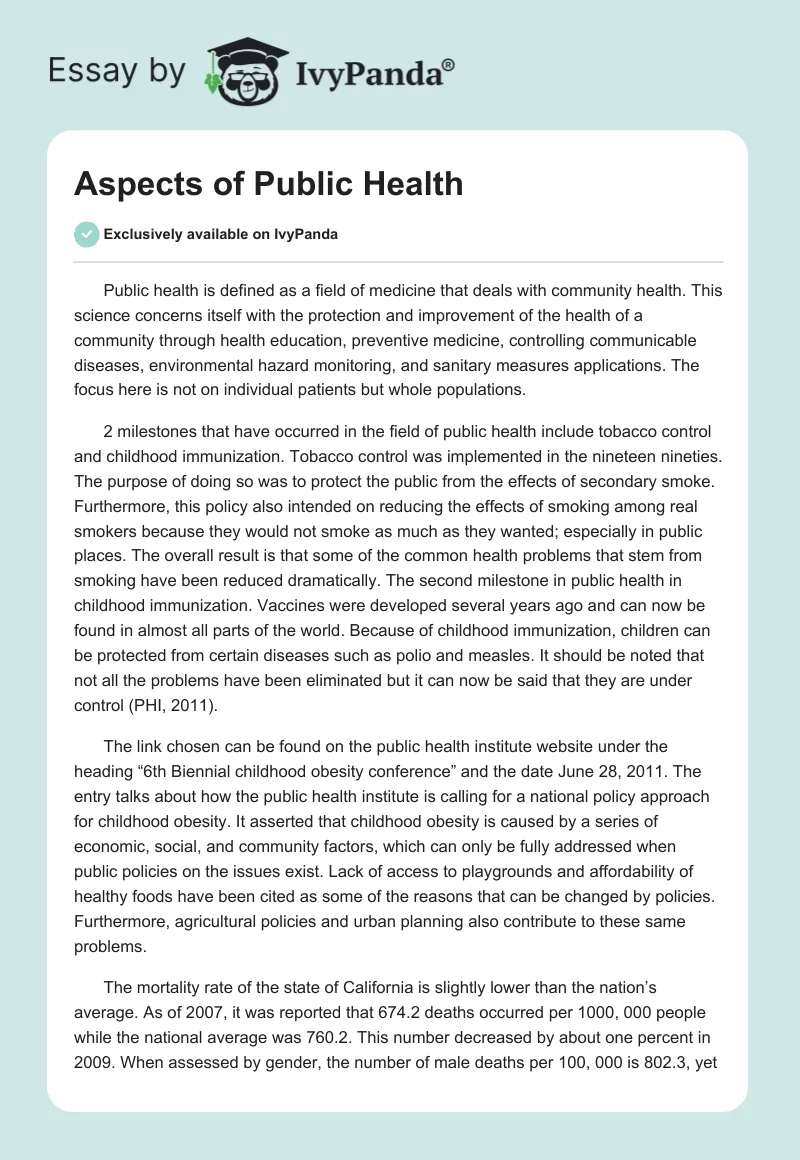 Aspects of Public Health. Page 1