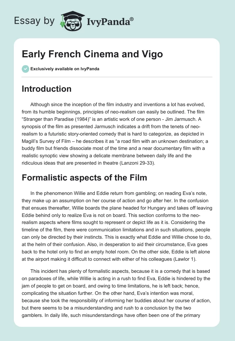 Early French Cinema and Vigo. Page 1