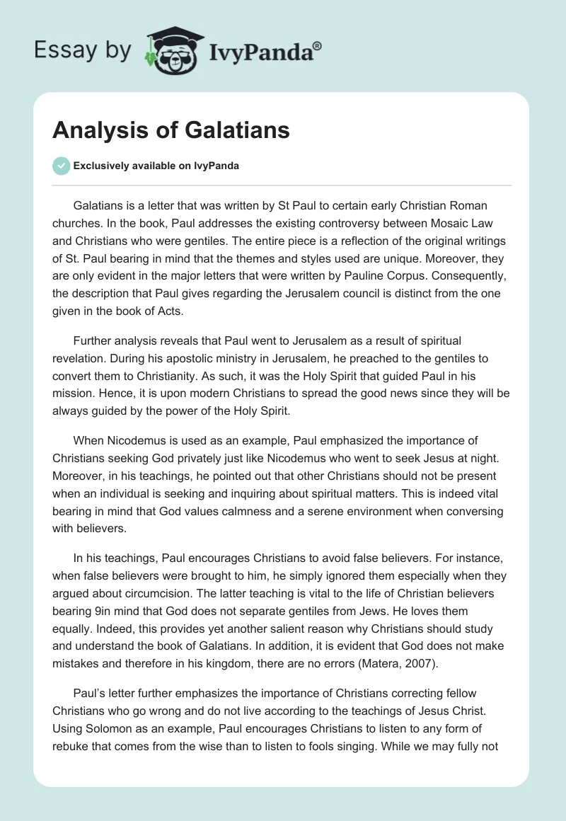 Analysis of Galatians. Page 1