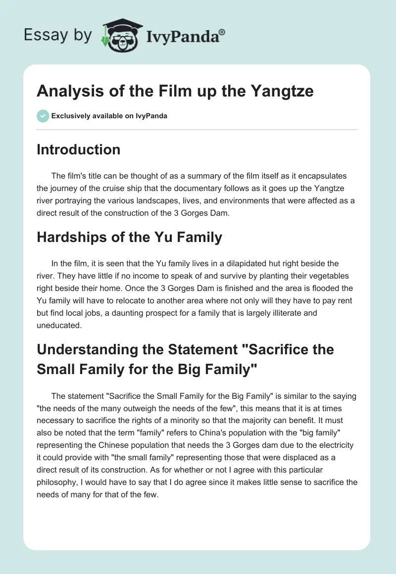 Analysis of the Film up the Yangtze. Page 1