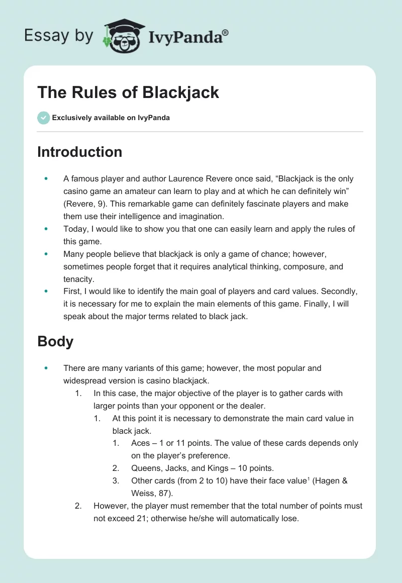 The Rules of Blackjack. Page 1