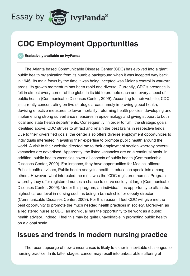 CDC Employment Opportunities. Page 1