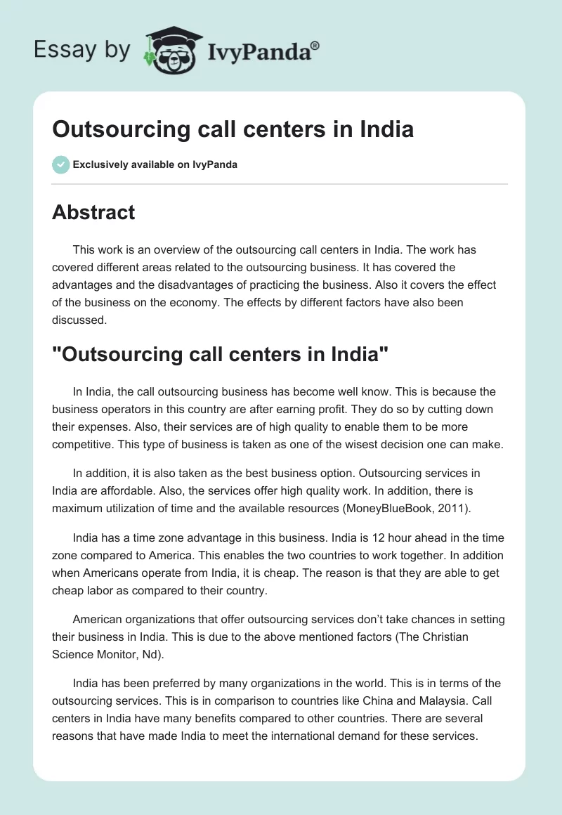Outsourcing Call Centers in India. Page 1