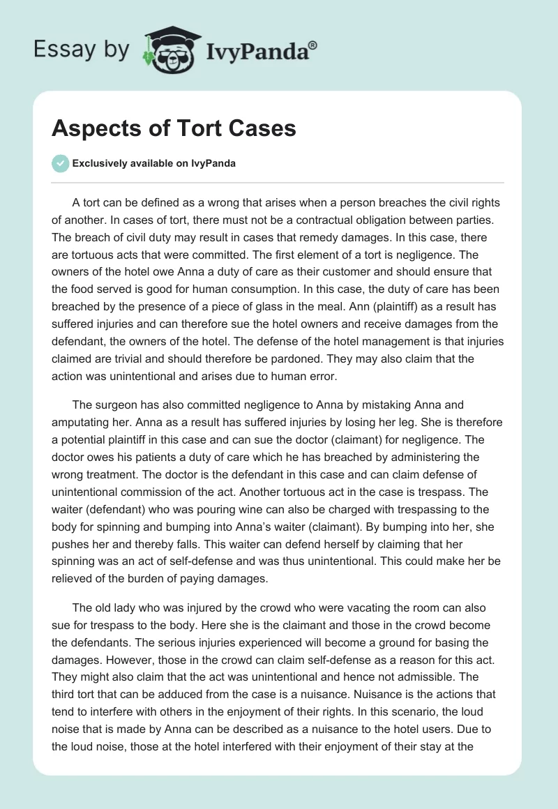 Aspects of Tort Cases. Page 1