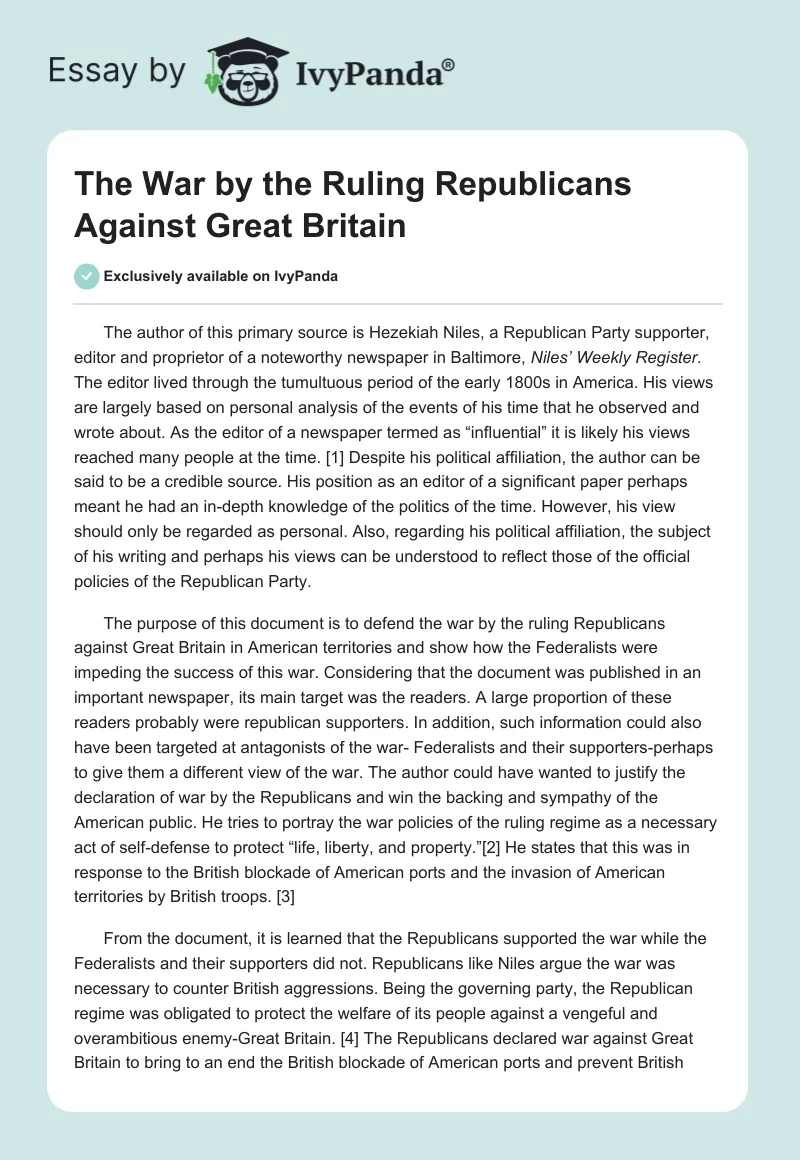 The War by the Ruling Republicans Against Great Britain. Page 1