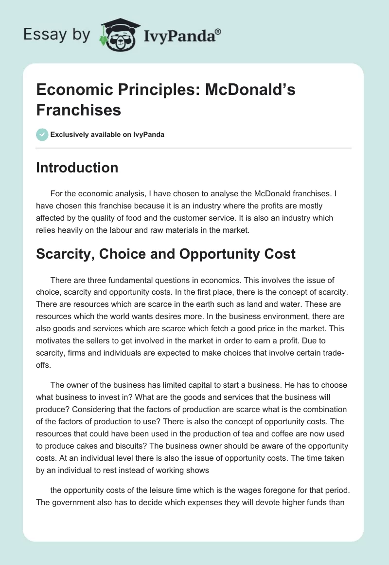 Economic Principles: McDonald’s Franchises. Page 1