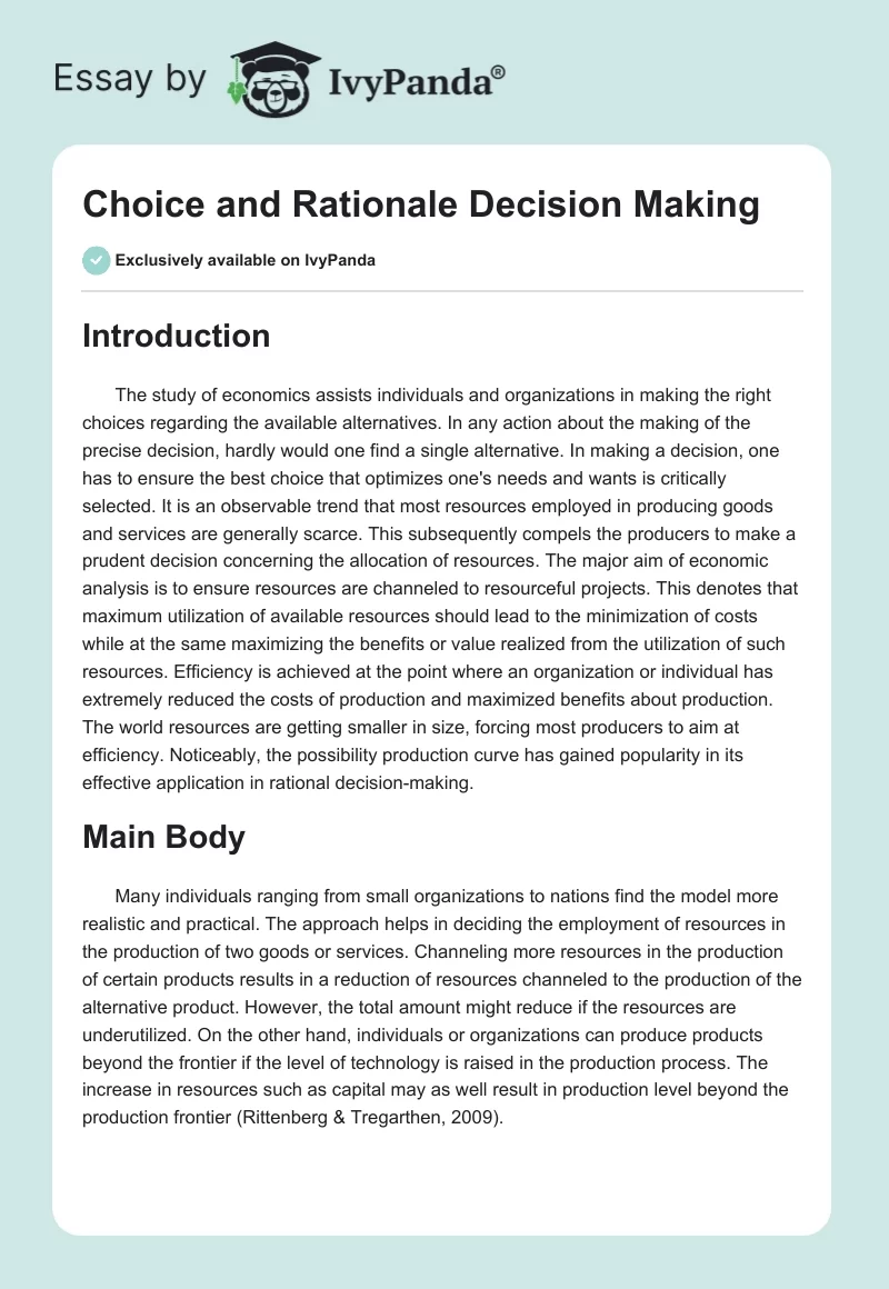 Choice and Rationale Decision Making. Page 1