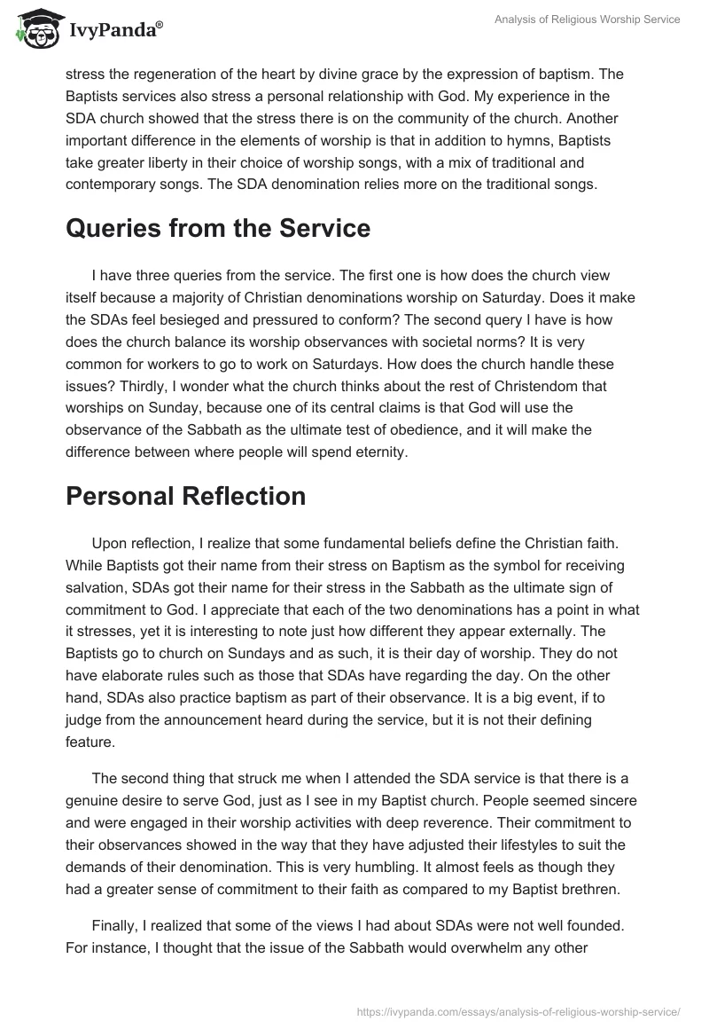 Analysis of Religious Worship Service. Page 3