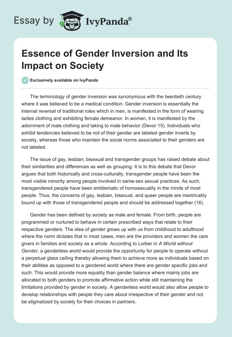 Essence of Gender Inversion and Its Impact on Society. Page 1