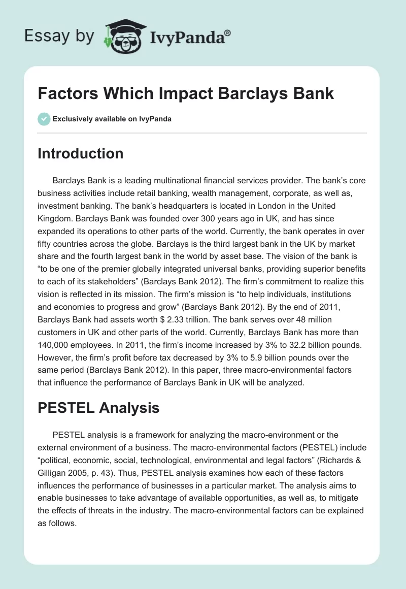 Factors Which Impact Barclays Bank. Page 1
