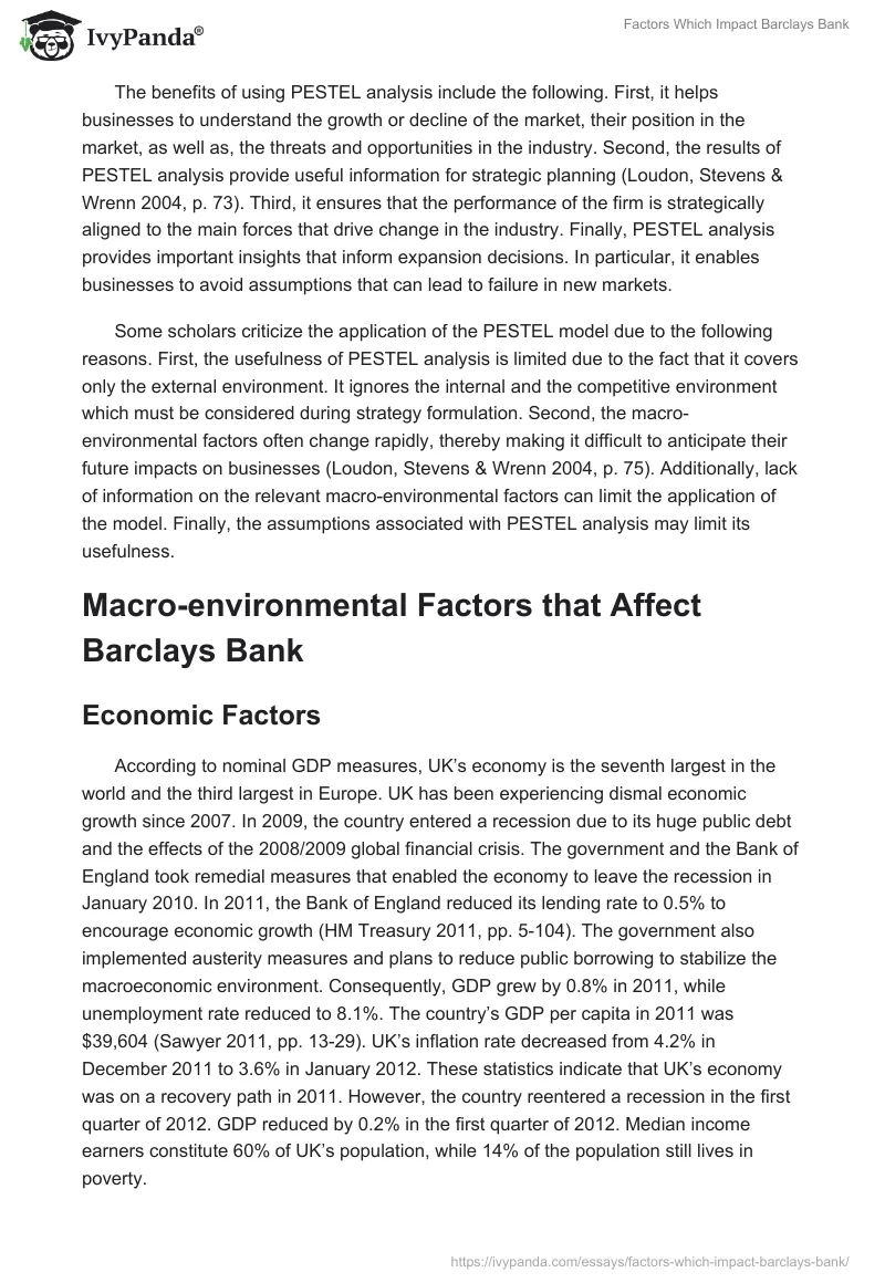 Factors Which Impact Barclays Bank. Page 3