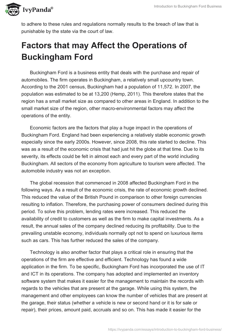Introduction to Buckingham Ford Business. Page 4