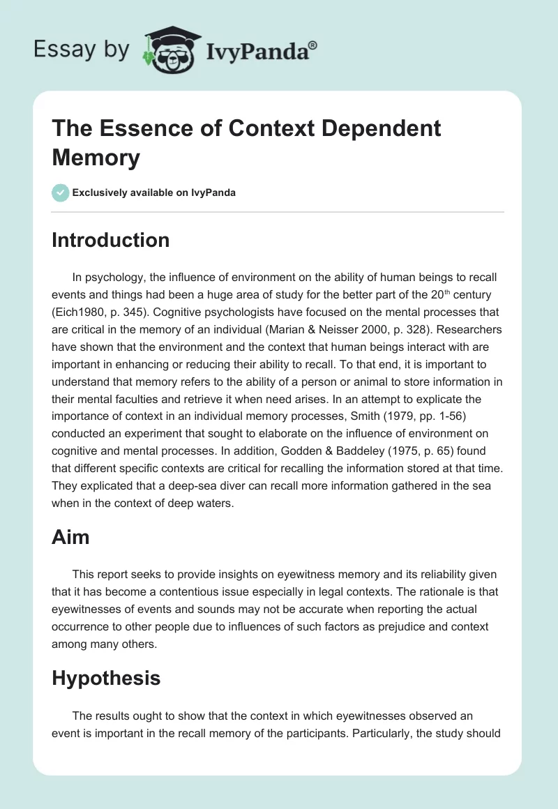 The Essence of Context Dependent Memory. Page 1