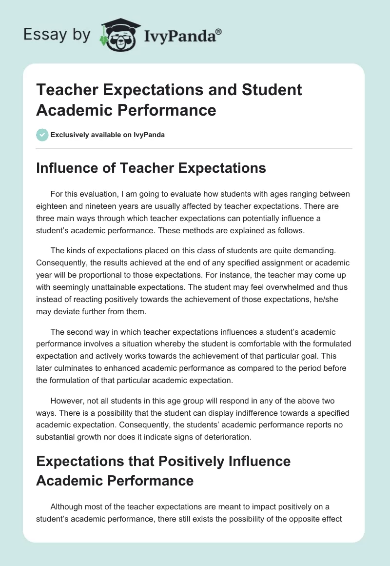 Teacher Expectations and Student Academic Performance. Page 1