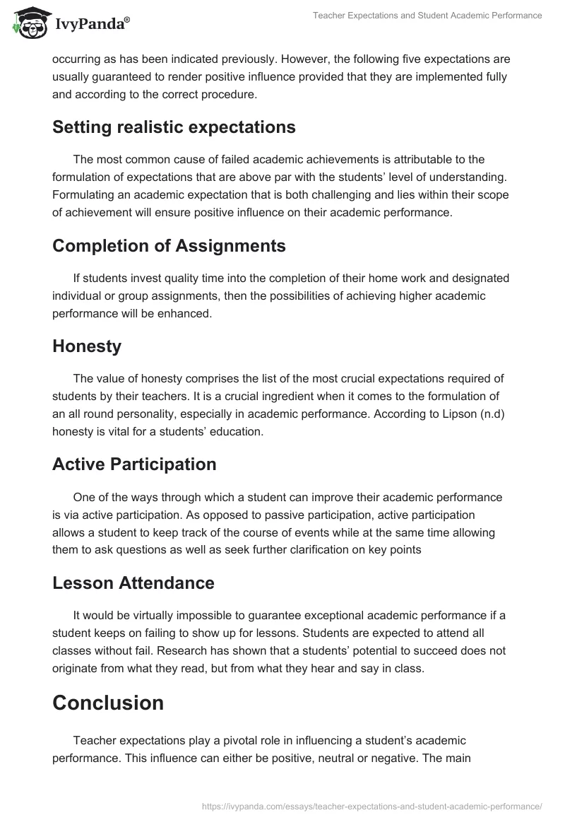 Teacher Expectations and Student Academic Performance. Page 2