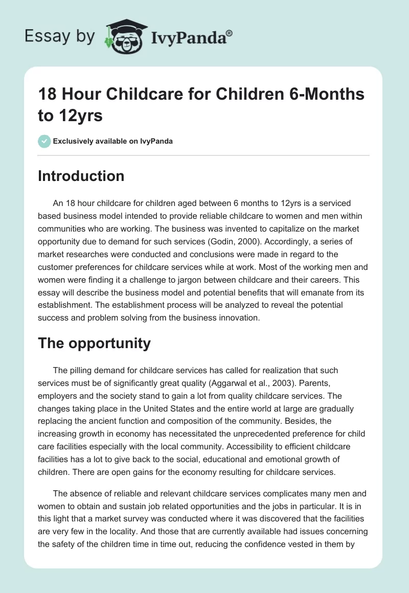 18 Hour Childcare for Children 6-Months to 12yrs. Page 1