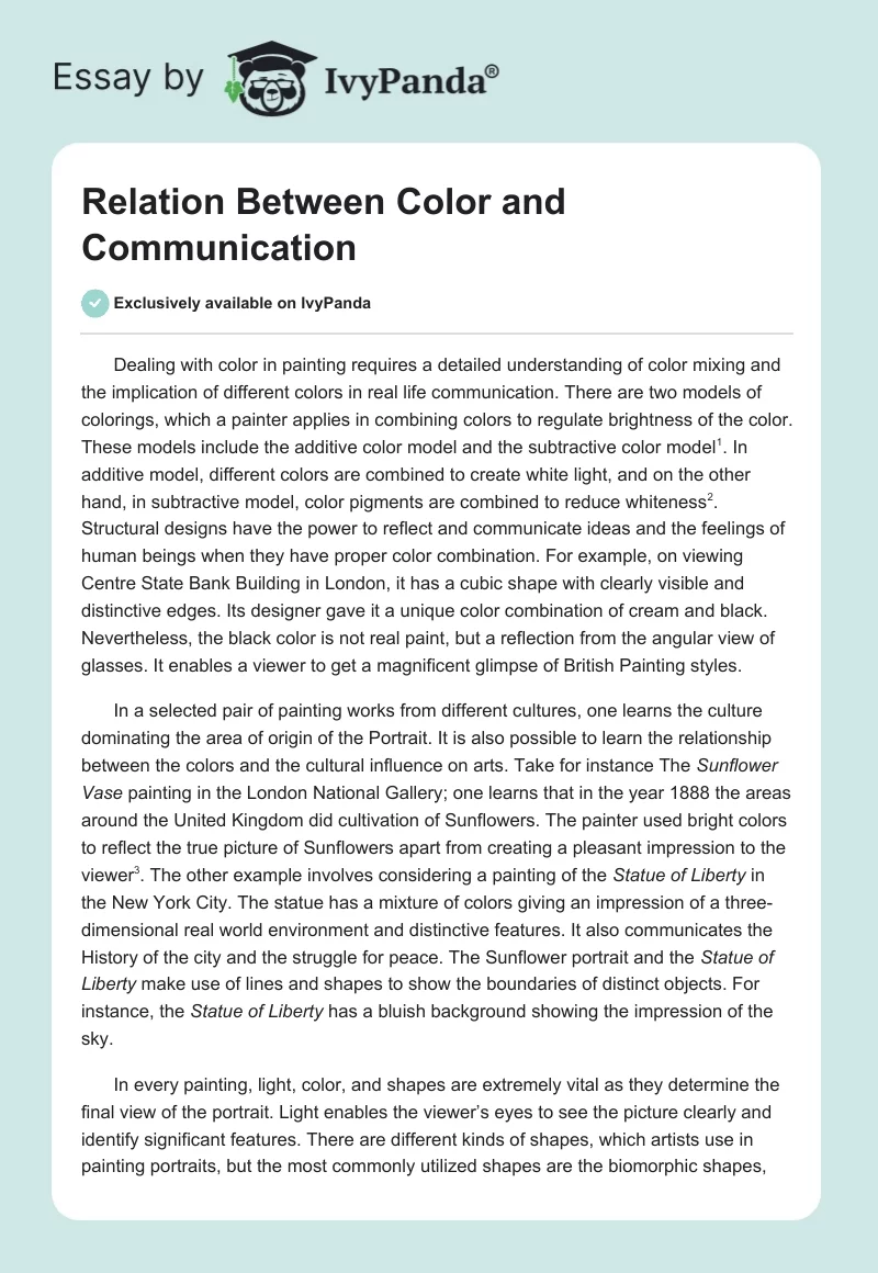 Relation Between Color and Communication. Page 1