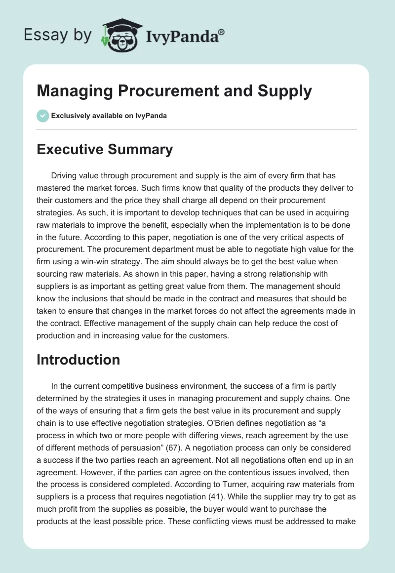 Managing Procurement and Supply. Page 1