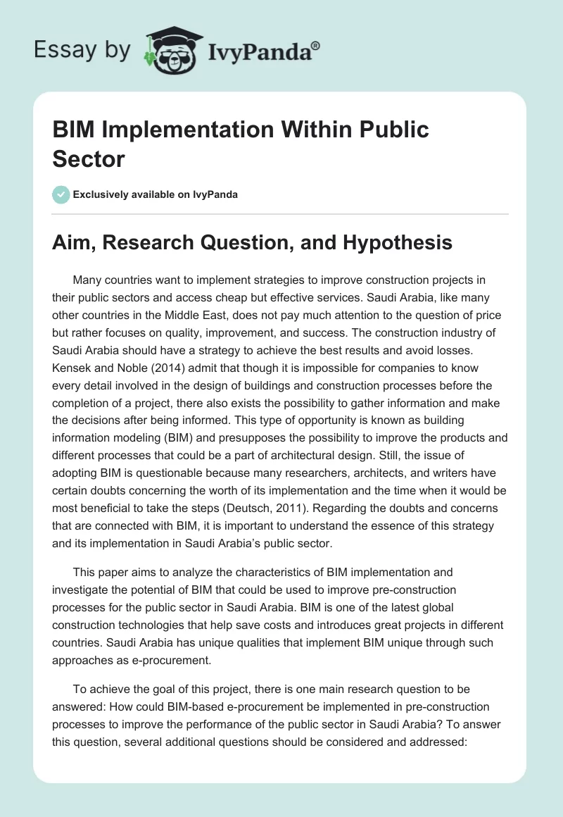 BIM Implementation Within Public Sector. Page 1