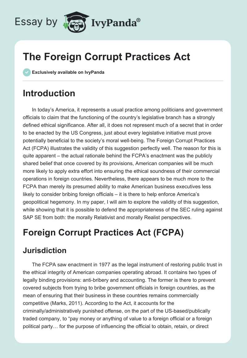 The Foreign Corrupt Practices Act. Page 1