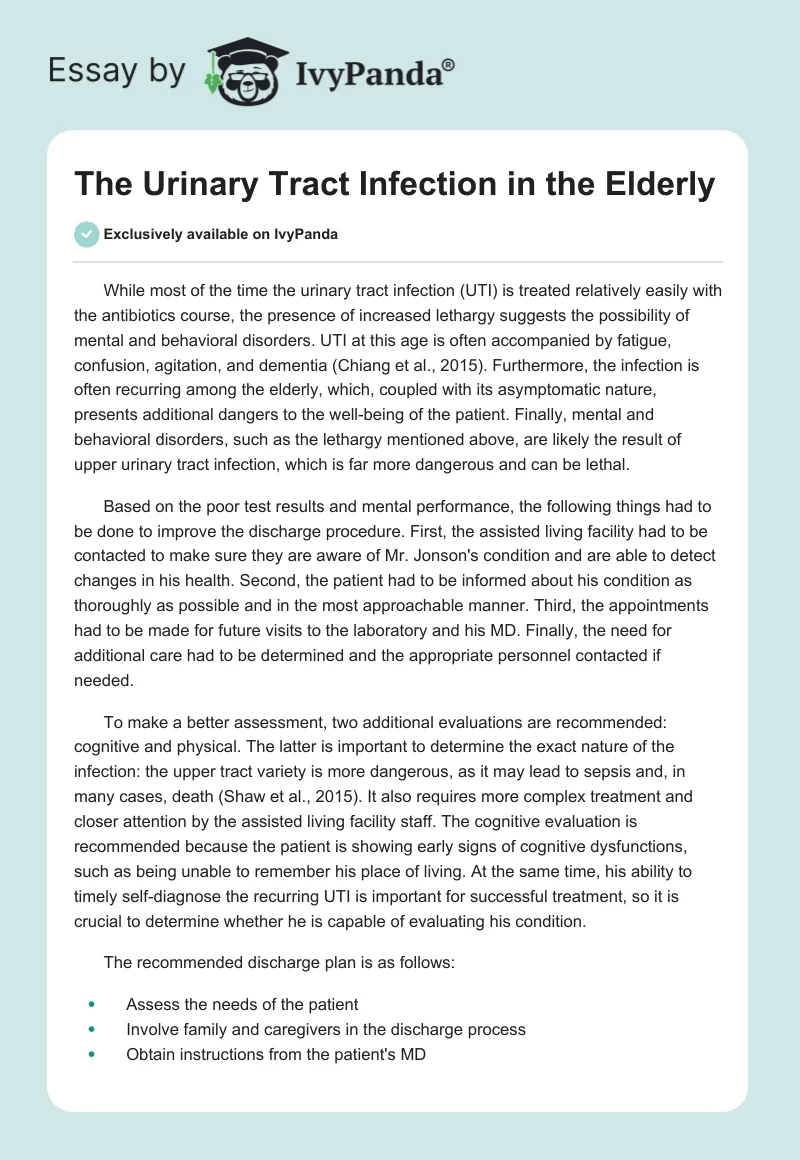 The Urinary Tract Infection in the Elderly. Page 1