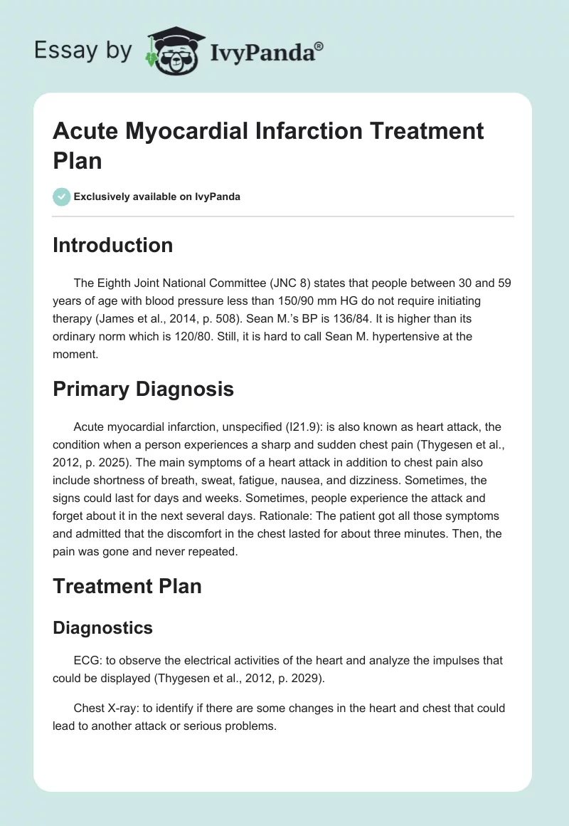Acute Myocardial Infarction Treatment Plan. Page 1
