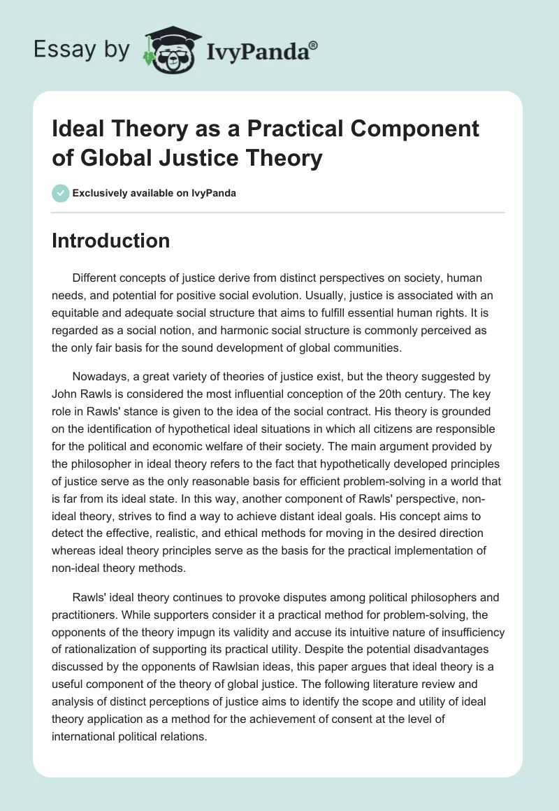 Ideal Theory as a Practical Component of Global Justice Theory. Page 1