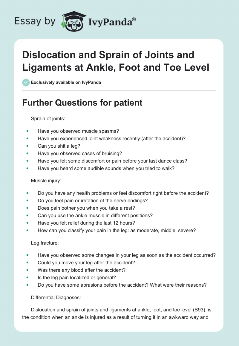 Dislocation and Sprain of Joints and Ligaments at Ankle, Foot and Toe Level. Page 1