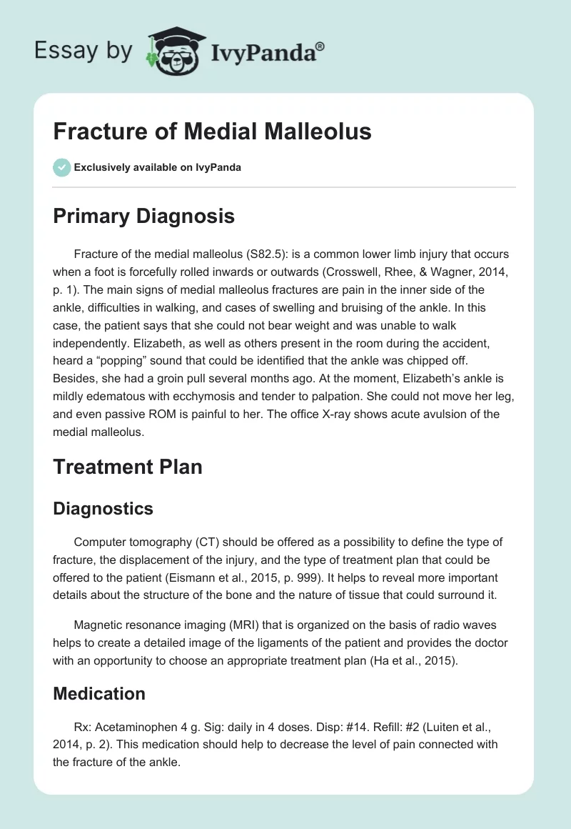 Fracture of Medial Malleolus. Page 1