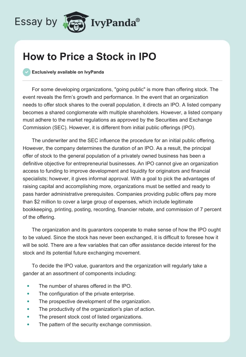 How to Price a Stock in IPO. Page 1