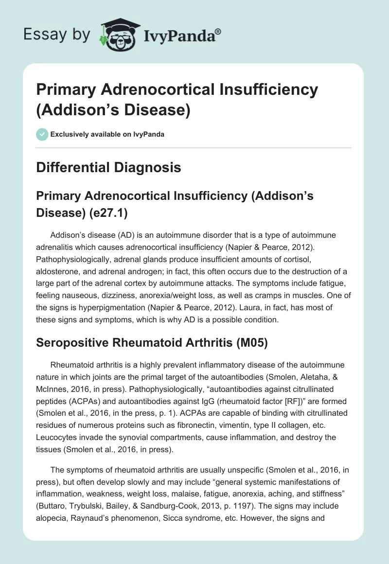 Primary Adrenocortical Insufficiency (Addison’s Disease). Page 1
