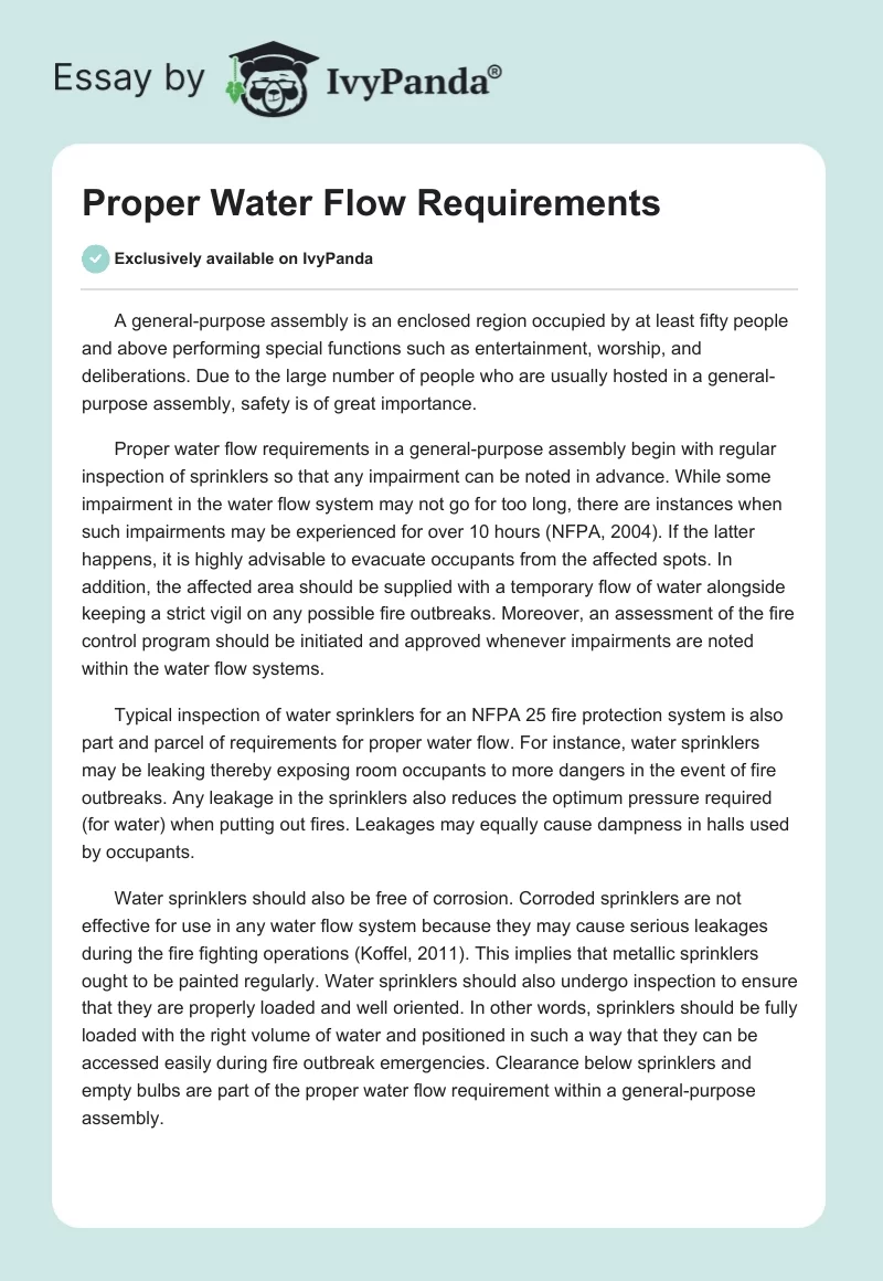 Proper Water Flow Requirements. Page 1