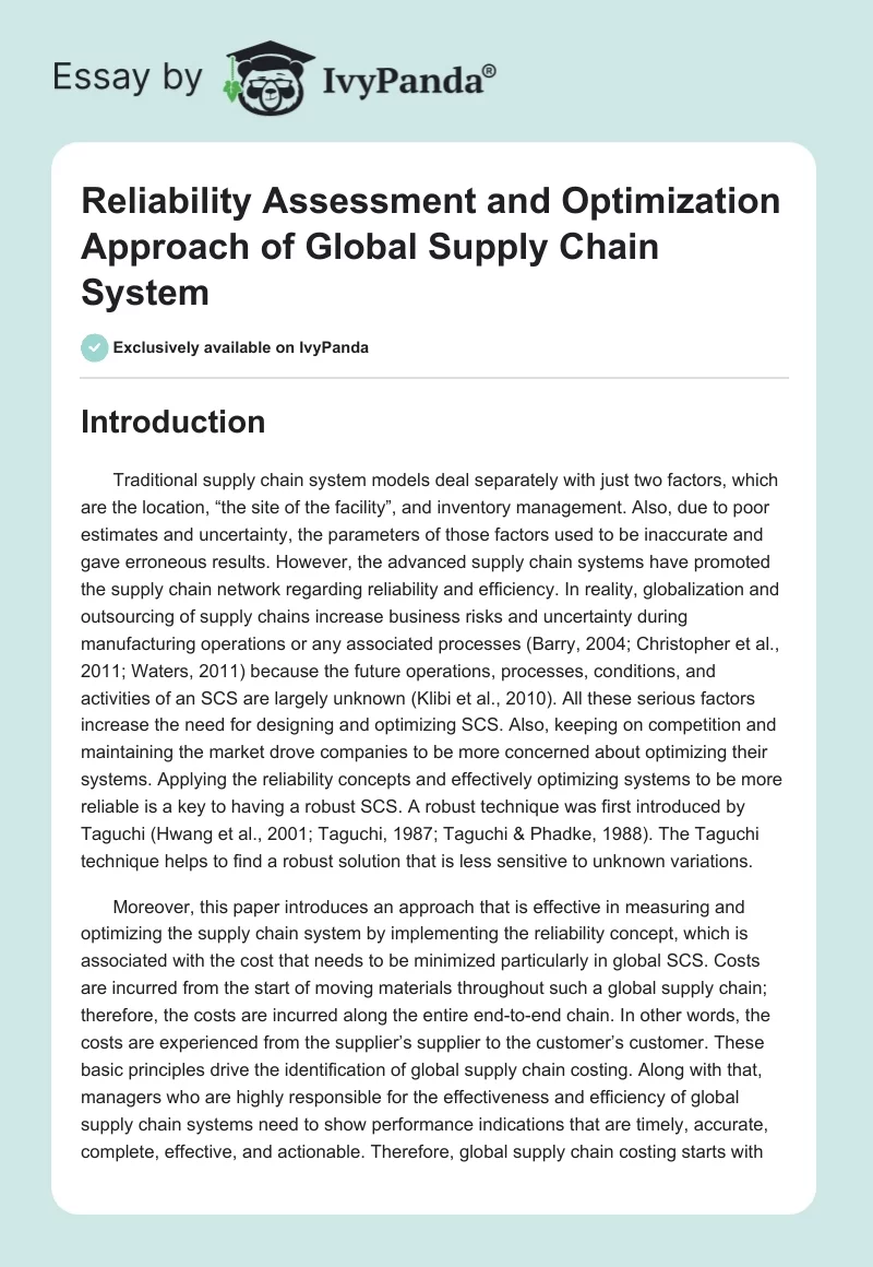 Reliability Assessment and Optimization Approach of Global Supply Chain System. Page 1