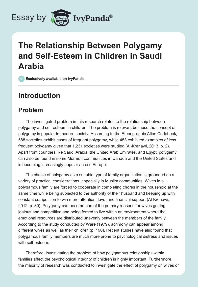 The Relationship Between Polygamy and Self-Esteem in Children in Saudi Arabia. Page 1