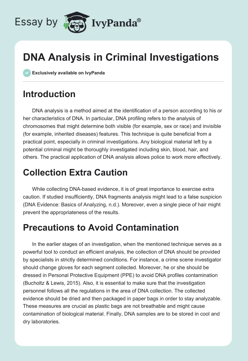 DNA Analysis in Criminal Investigations. Page 1