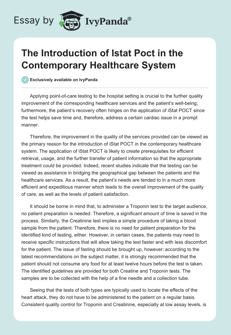 The Introduction of Istat Poct in the Contemporary Healthcare System. Page 1