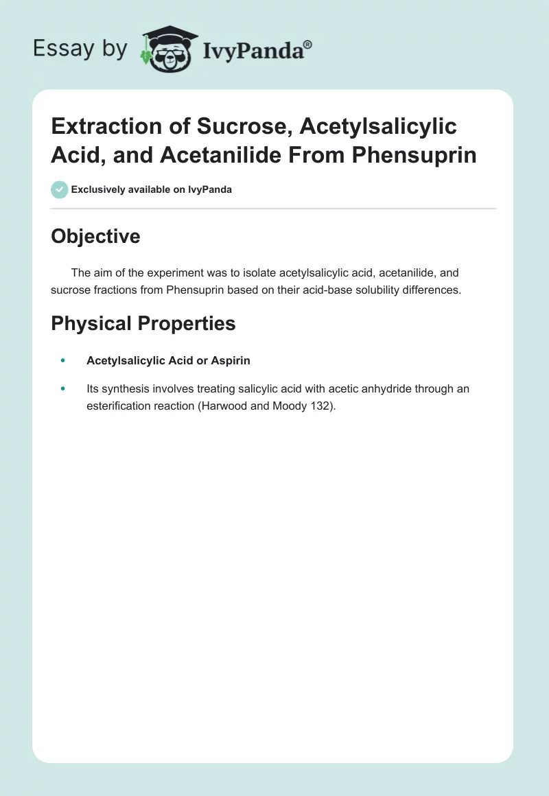 Extraction of Sucrose, Acetylsalicylic Acid, and Acetanilide From Phensuprin. Page 1