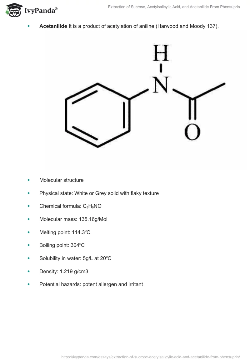 Extraction of Sucrose, Acetylsalicylic Acid, and Acetanilide From Phensuprin. Page 3