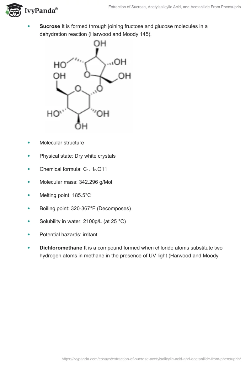 Extraction of Sucrose, Acetylsalicylic Acid, and Acetanilide From Phensuprin. Page 4