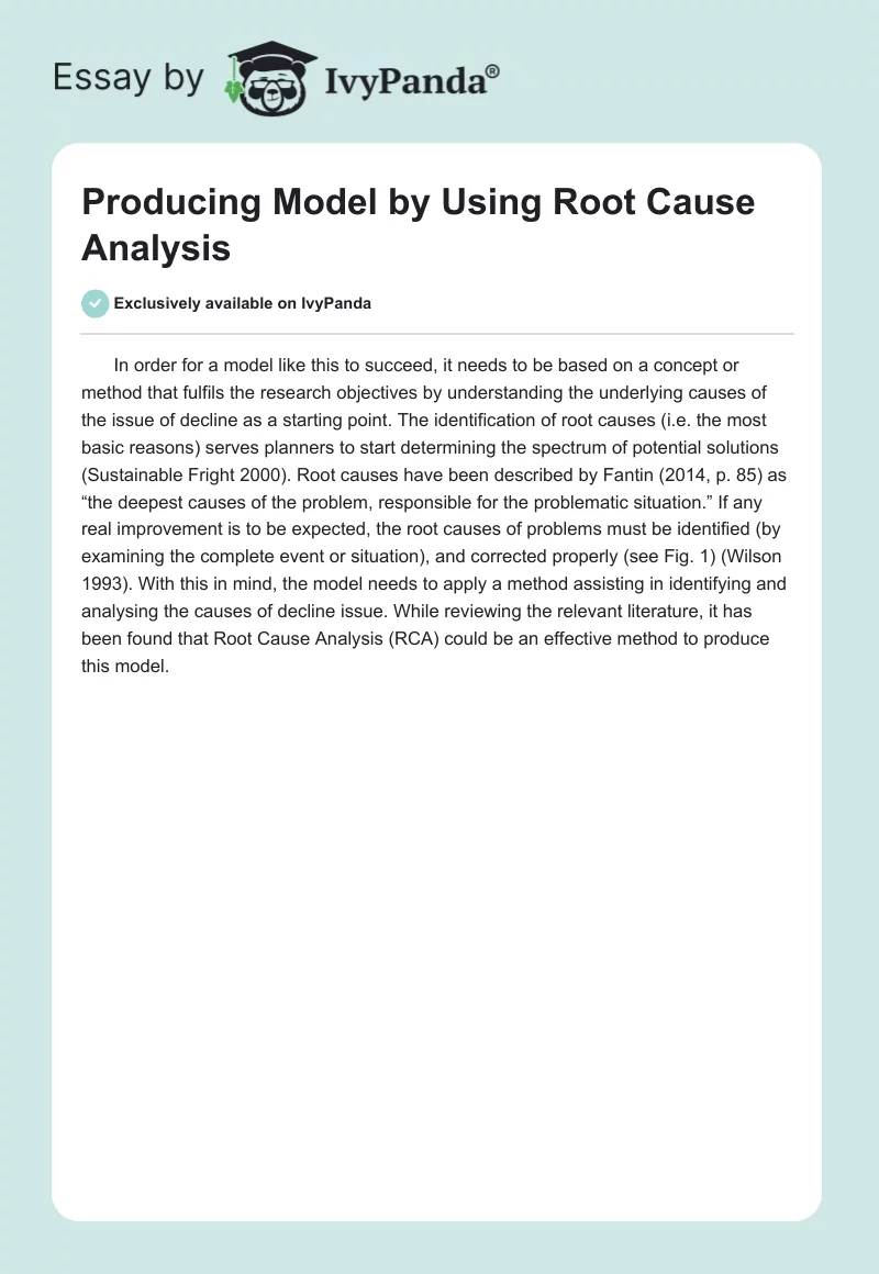 Producing Model by Using Root Cause Analysis. Page 1