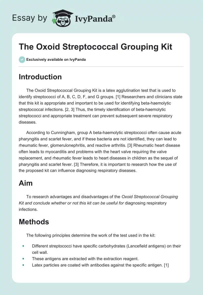 The Oxoid Streptococcal Grouping Kit. Page 1