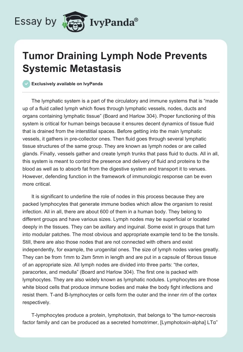 Tumor Draining Lymph Node Prevents Systemic Metastasis. Page 1