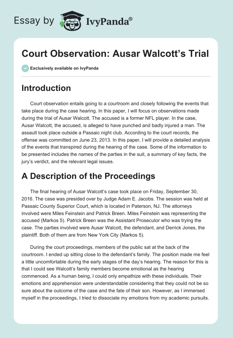 Court Observation: Ausar Walcott’s Trial. Page 1