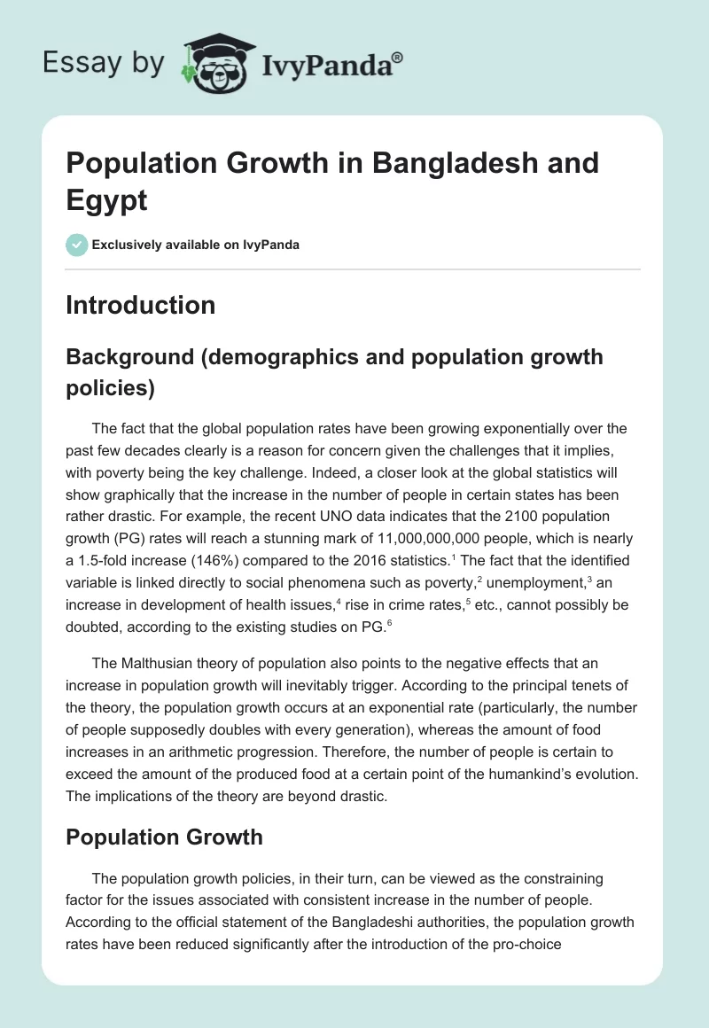 Population Growth in Bangladesh and Egypt. Page 1