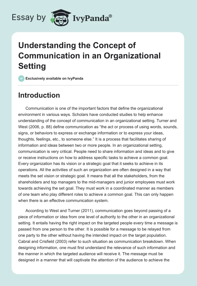 Understanding the Concept of Communication in an Organizational Setting. Page 1